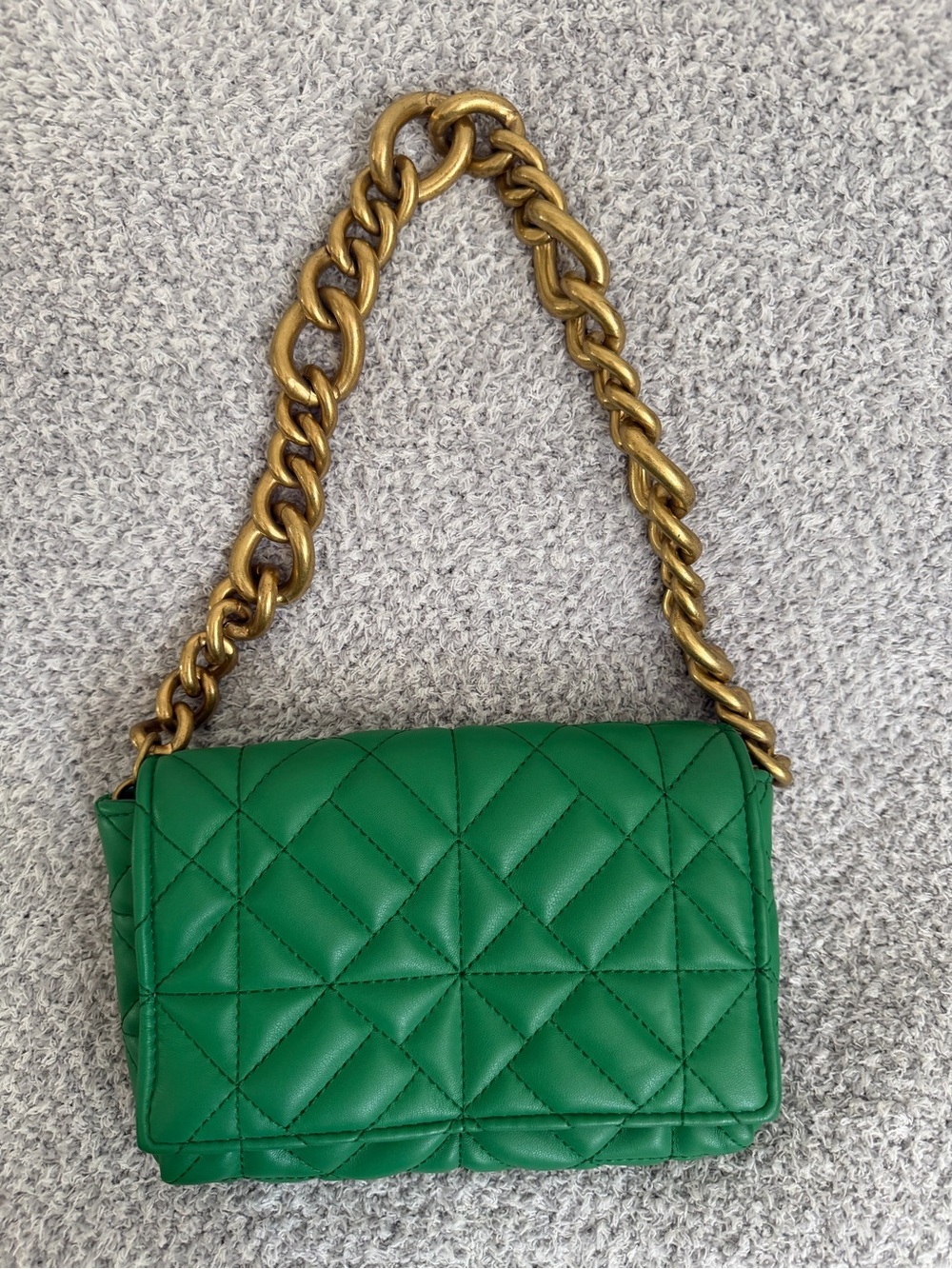 Zara Quilted Green Shoulder Bag with Gold Chain